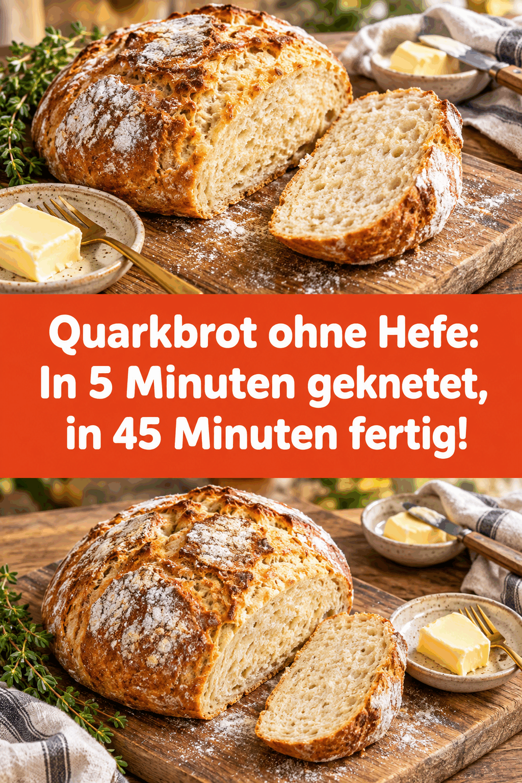 Quarkbrot ohne Hefe: In 5 Minuten geknetet, in 45 Minuten fertig!