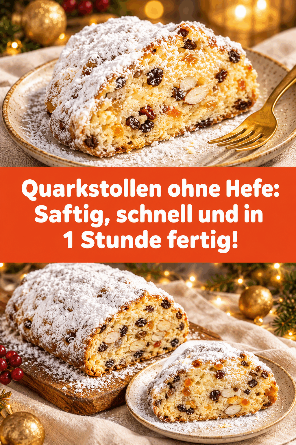 Quarkstollen ohne Hefe: Saftig, schnell und in 1 Stunde fertig!