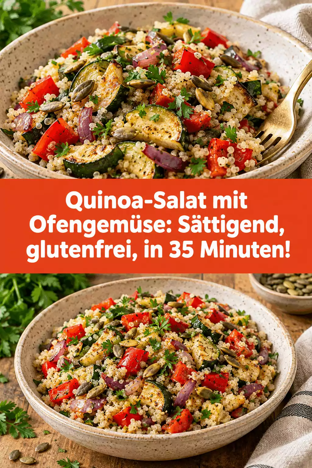 Quinoa-Salat mit Ofengemüse: Sättigend, glutenfrei, in 35 Minuten!