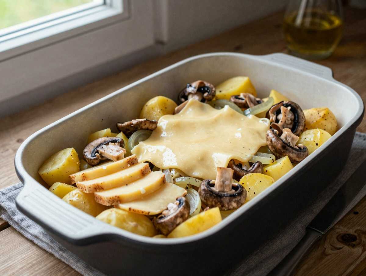 Raclette-Kartoffeln mit Käse überbacken – vegetarisch, günstig und richtig lecker – während der Zubereitung