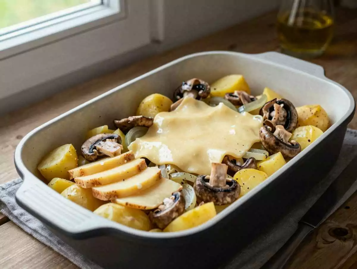 Raclette-Kartoffeln mit Käse überbacken – vegetarisch, günstig und richtig lecker – während der Zubereitung