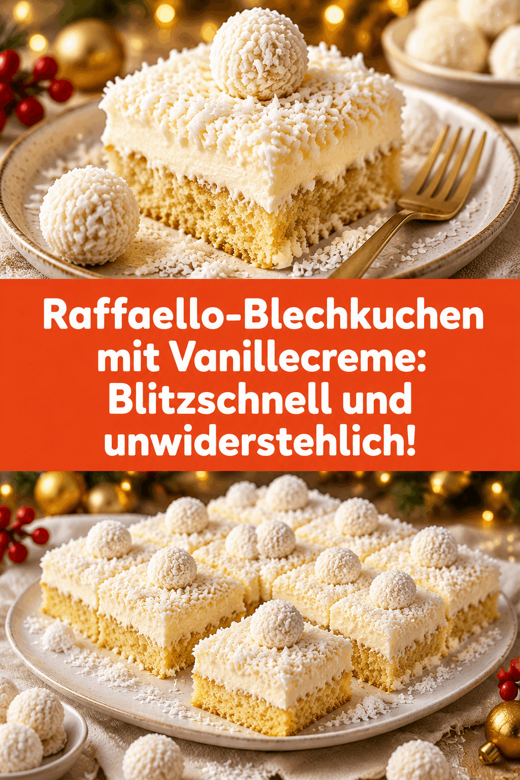 Raffaello-Blechkuchen mit Vanillecreme: Blitzschnell und unwiderstehlich!