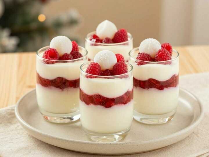 Raffaello-Schichtdessert mit Himbeeren: 5 Zutaten, ohne Backen!