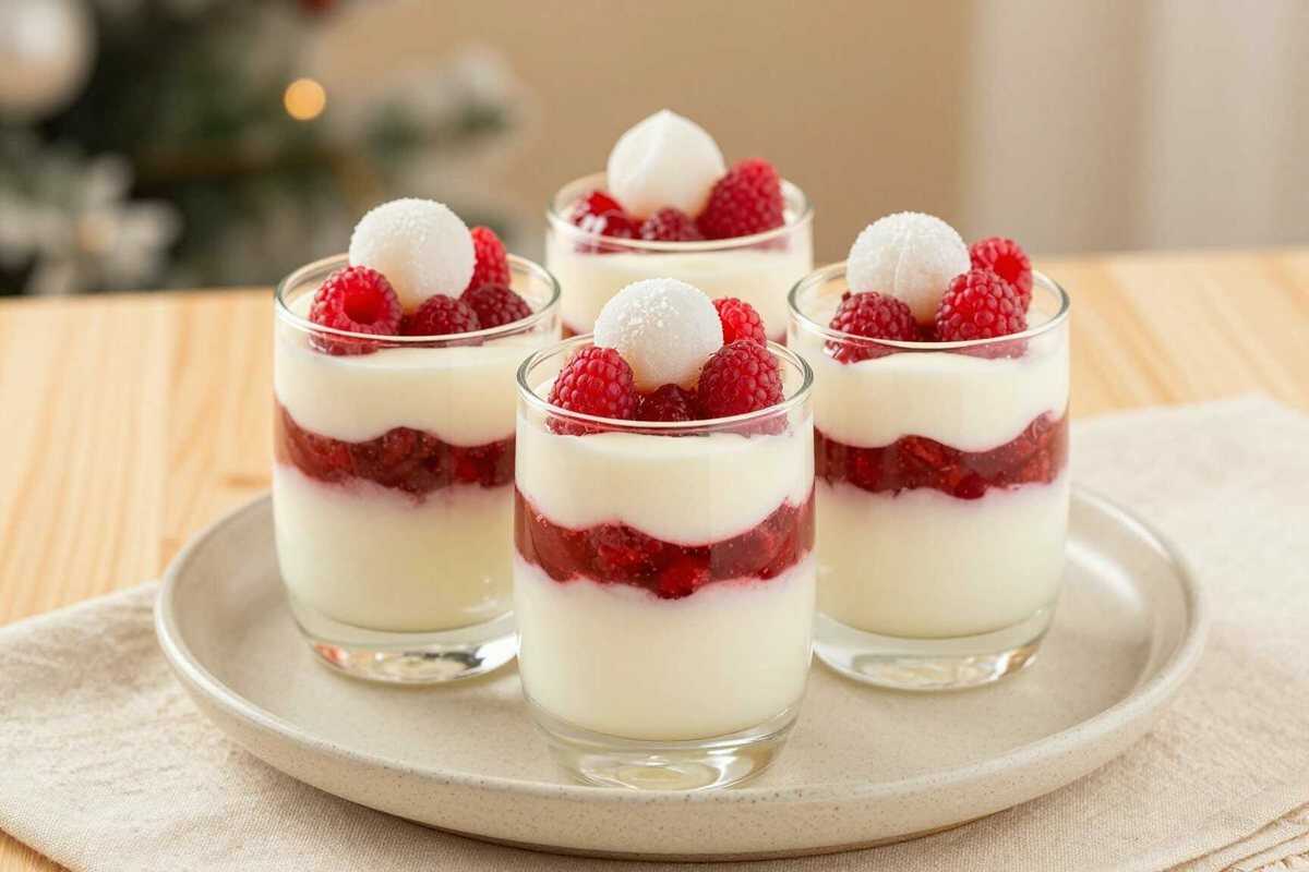 Raffaello-Schichtdessert mit Himbeeren: 5 Zutaten, ohne Backen!