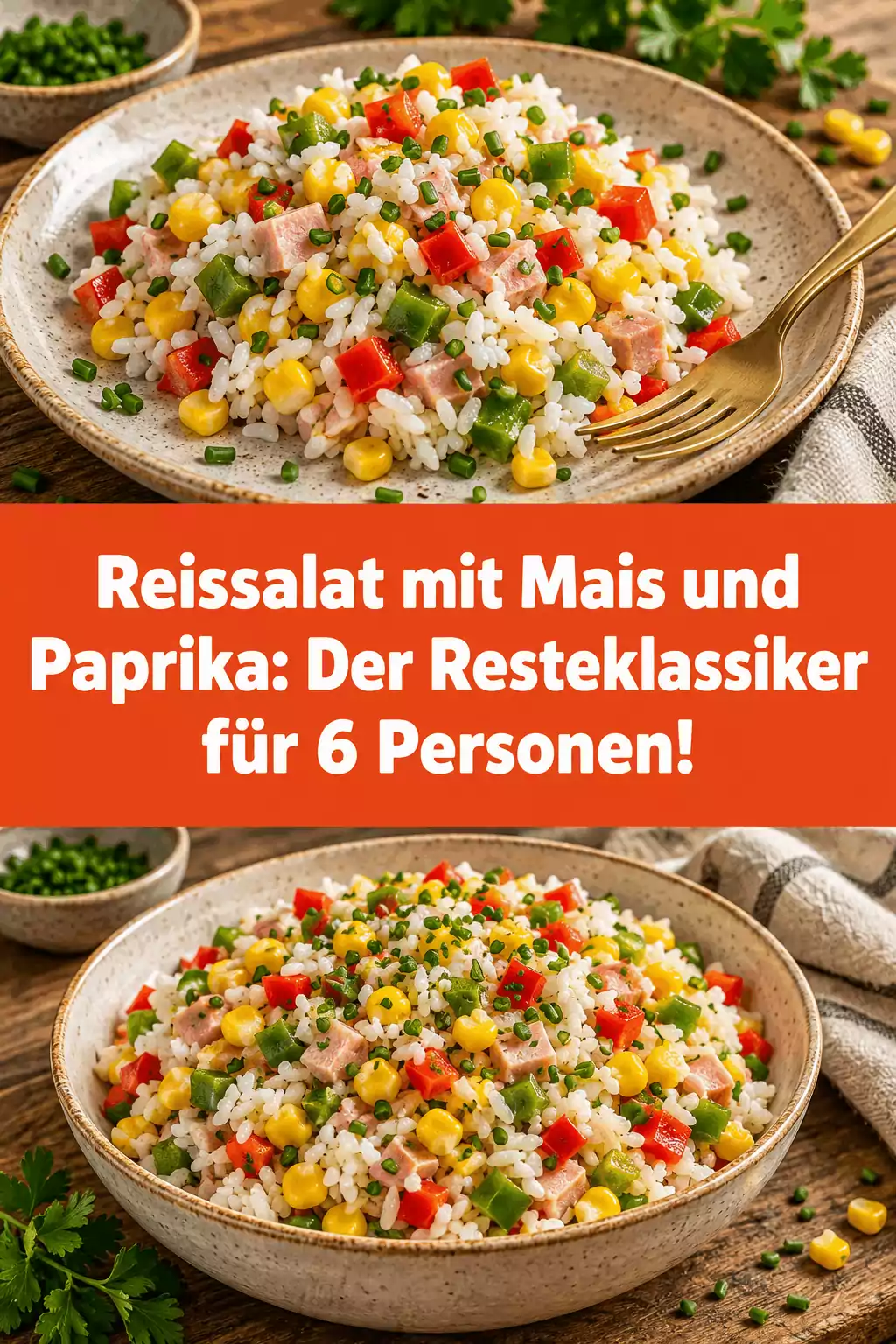 Reissalat mit Mais und Paprika: Der Resteklassiker für 6 Personen!