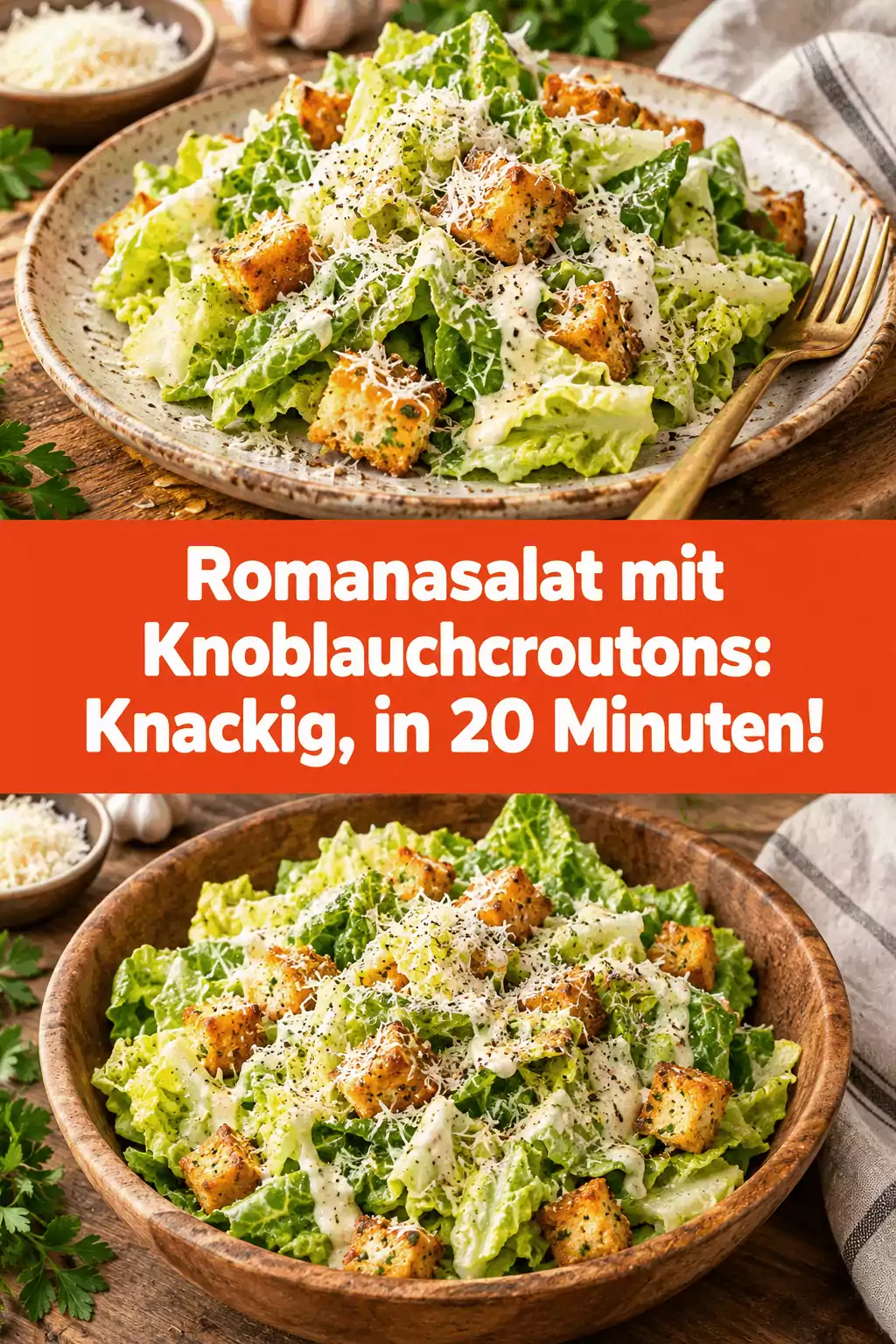 Romanasalat mit Knoblauchcroutons: Knackig, in 20 Minuten!