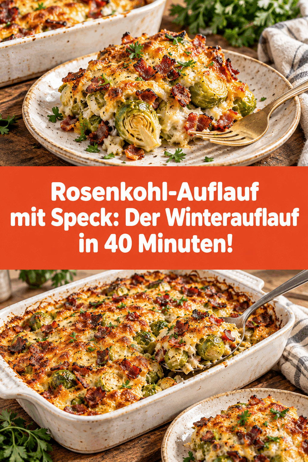 Rosenkohl-Auflauf mit Speck: Der Winterauflauf in 40 Minuten!