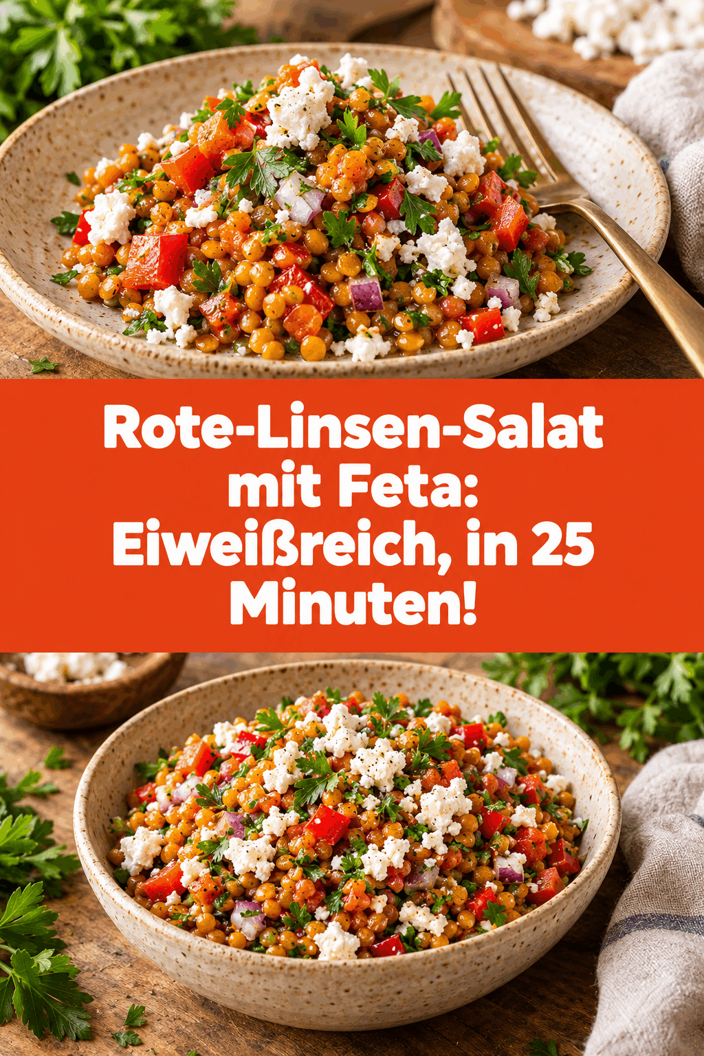 Rote-Linsen-Salat mit Feta: Eiweißreich, in 25 Minuten!