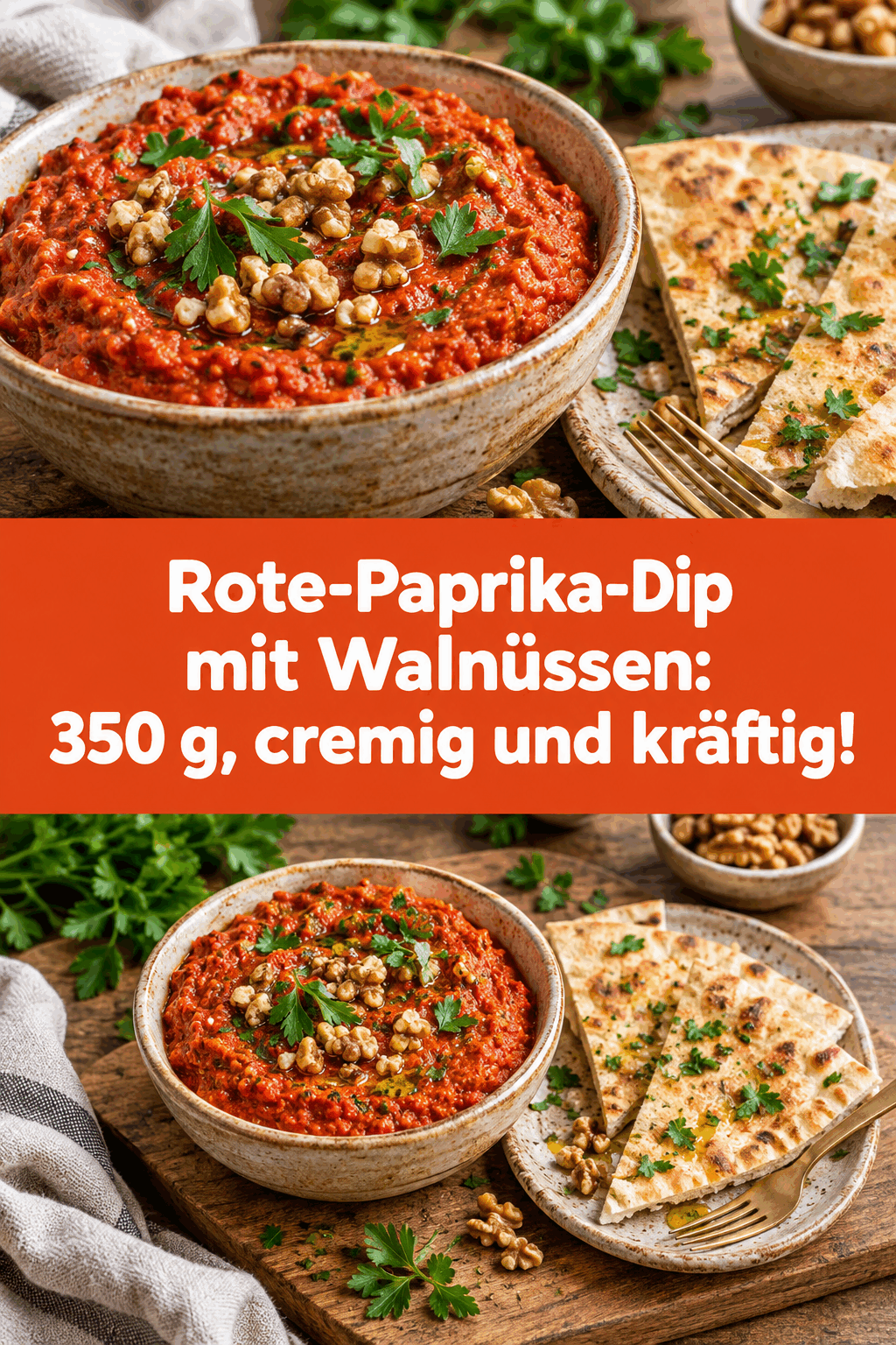 Rote-Paprika-Dip mit Walnüssen: 350 g, cremig und kräftig!