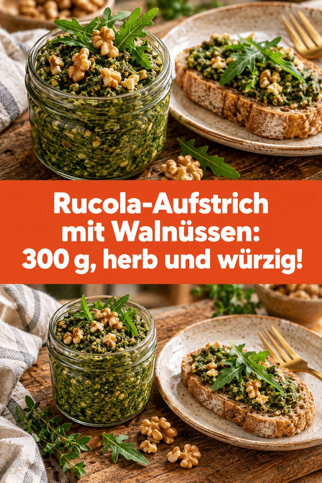 Rucola-Aufstrich mit Walnüssen: 300 g, herb und würzig!