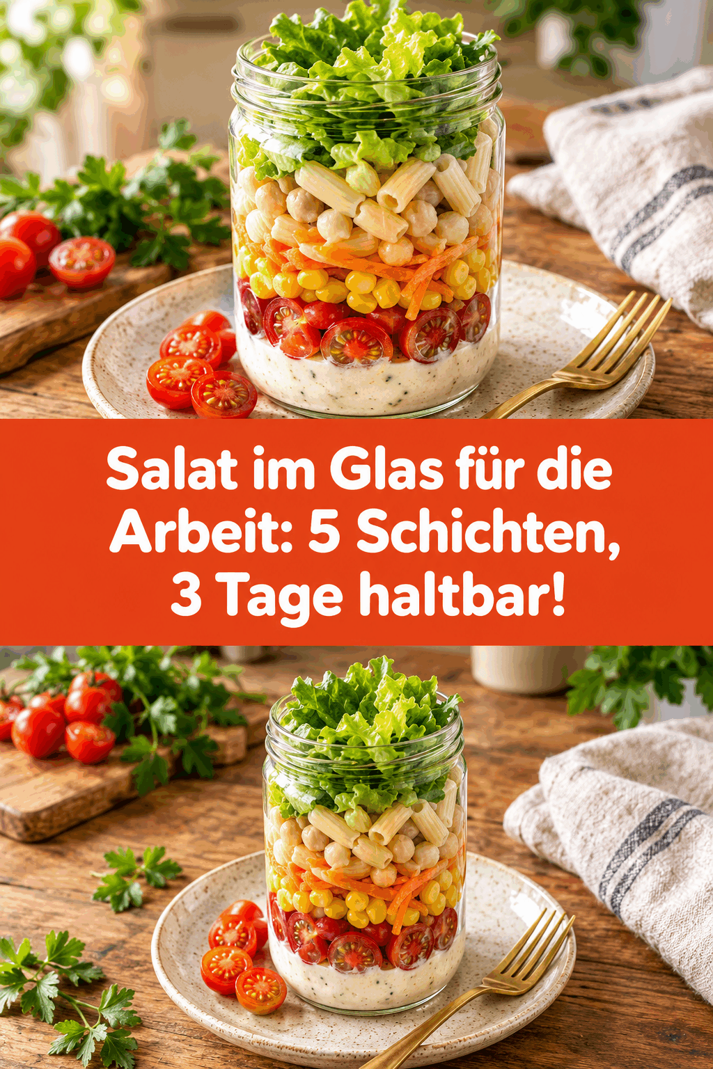 Salat im Glas für die Arbeit: 5 Schichten, 3 Tage haltbar!
