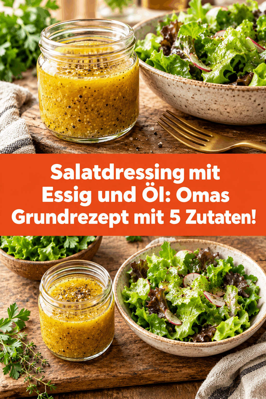 Salatdressing mit Essig und Öl: Omas Grundrezept mit 5 Zutaten!