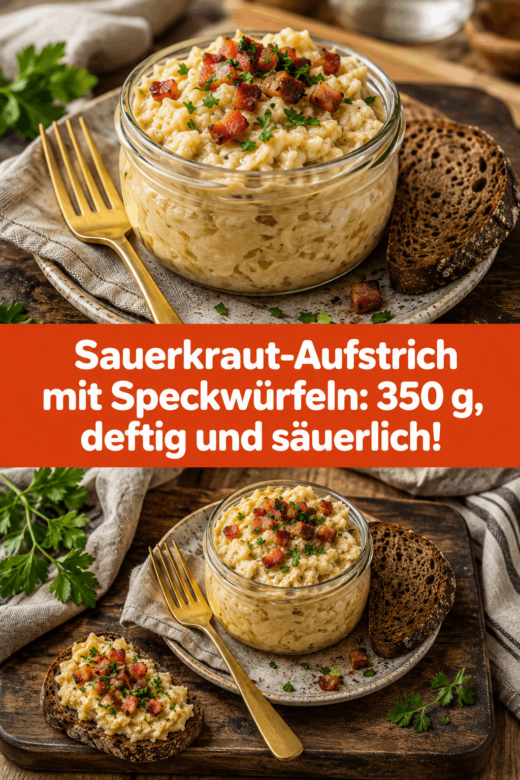 Sauerkraut-Aufstrich mit Speckwürfeln: 350 g, deftig und säuerlich!
