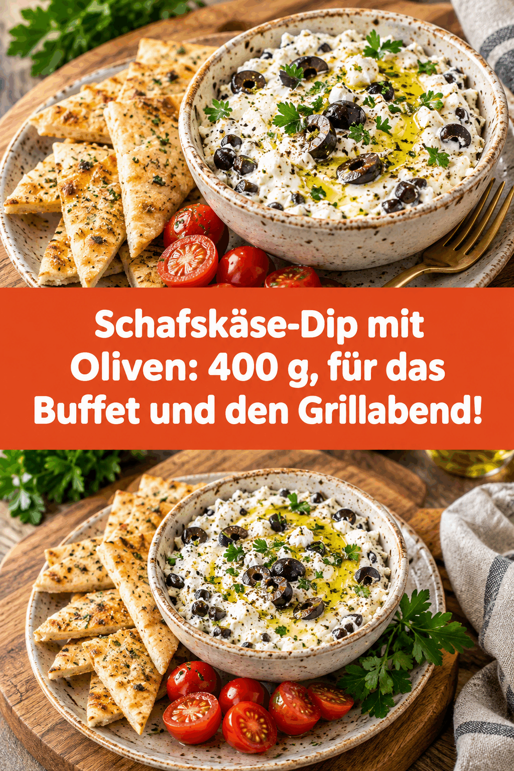 Schafskäse-Dip mit Oliven: 400 g, für das Buffet und den Grillabend!