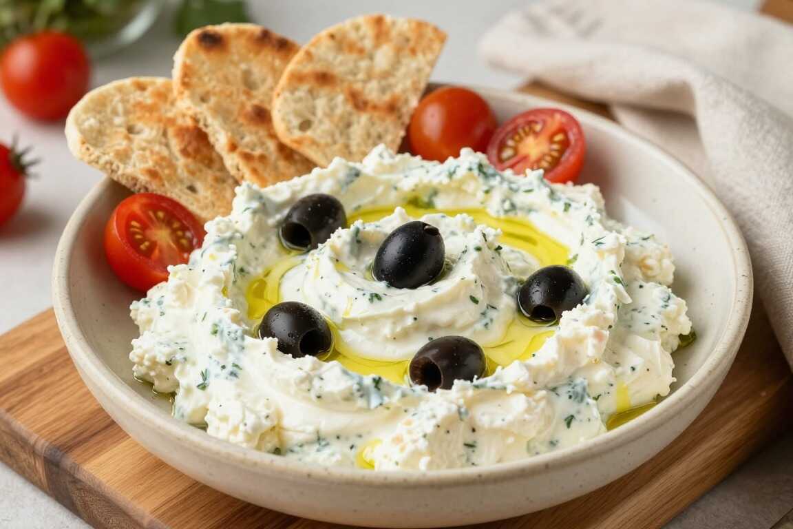 Schafskäse-Dip mit Oliven: 400 g, für das Buffet und den Grillabend!