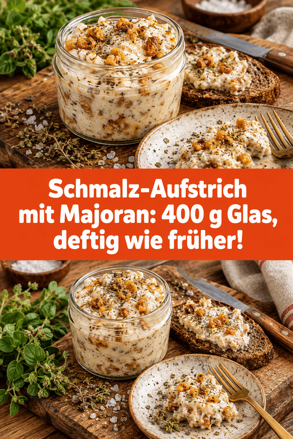 Schmalz-Aufstrich mit Majoran: 400 g Glas, deftig wie früher!