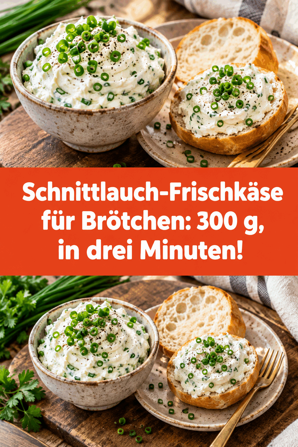 Schnittlauch-Frischkäse für Brötchen: 300 g, in drei Minuten!