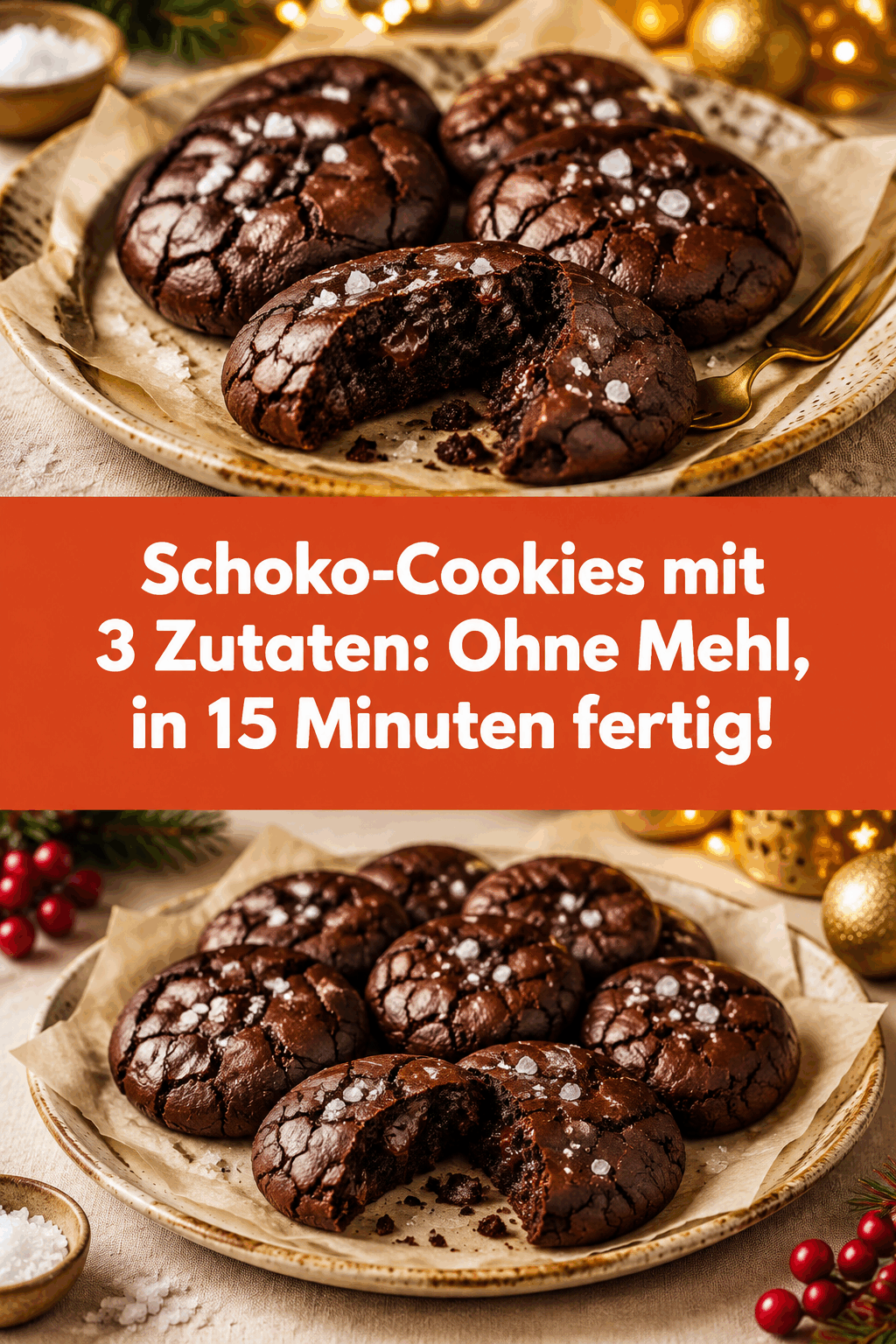 Schoko-Cookies mit 3 Zutaten: Ohne Mehl, in 15 Minuten fertig!