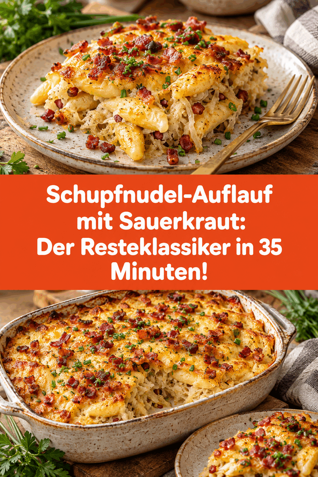Schupfnudel-Auflauf mit Sauerkraut: Der Resteklassiker in 35 Minuten!