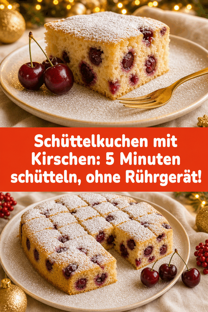 Schüttelkuchen mit Kirschen: 5 Minuten schütteln, ohne Rührgerät!