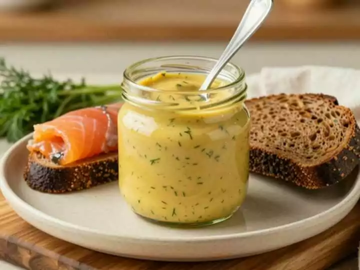 Senf-Dill-Soße für Fisch und Brot: 300 ml, süßsauer angerührt!