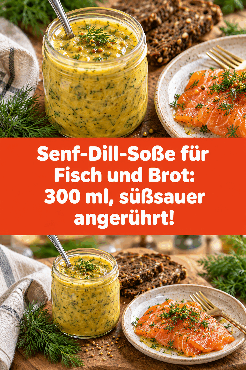 Senf-Dill-Soße für Fisch und Brot: 300 ml, süßsauer angerührt!