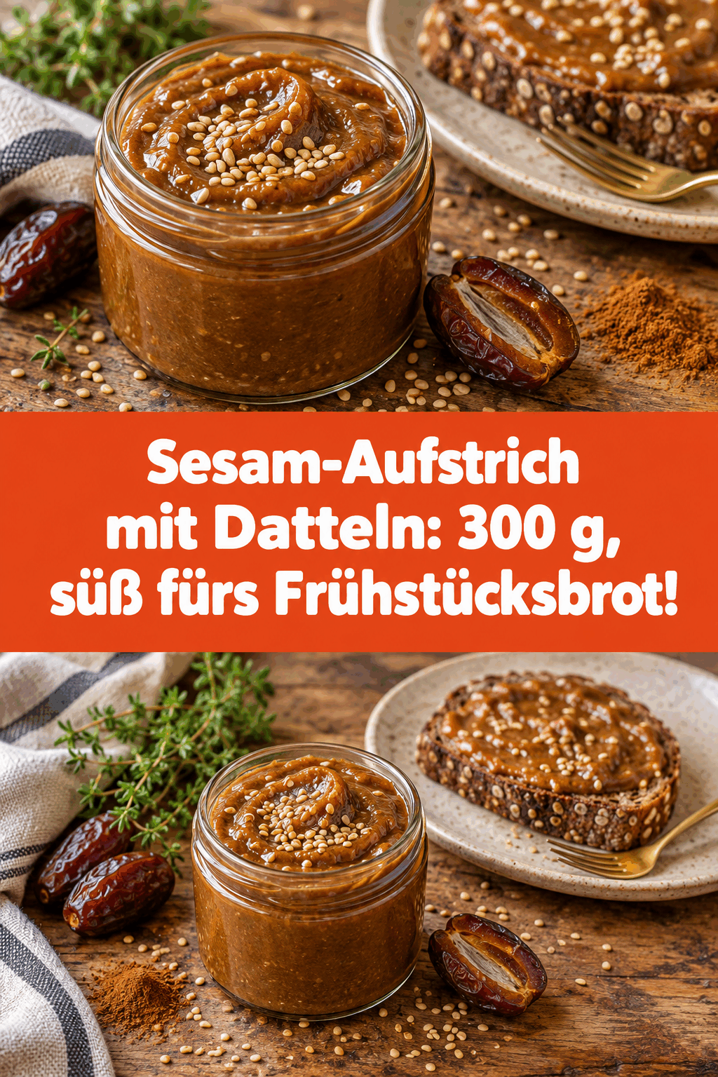 Sesam-Aufstrich mit Datteln: 300 g, süß fürs Frühstücksbrot!