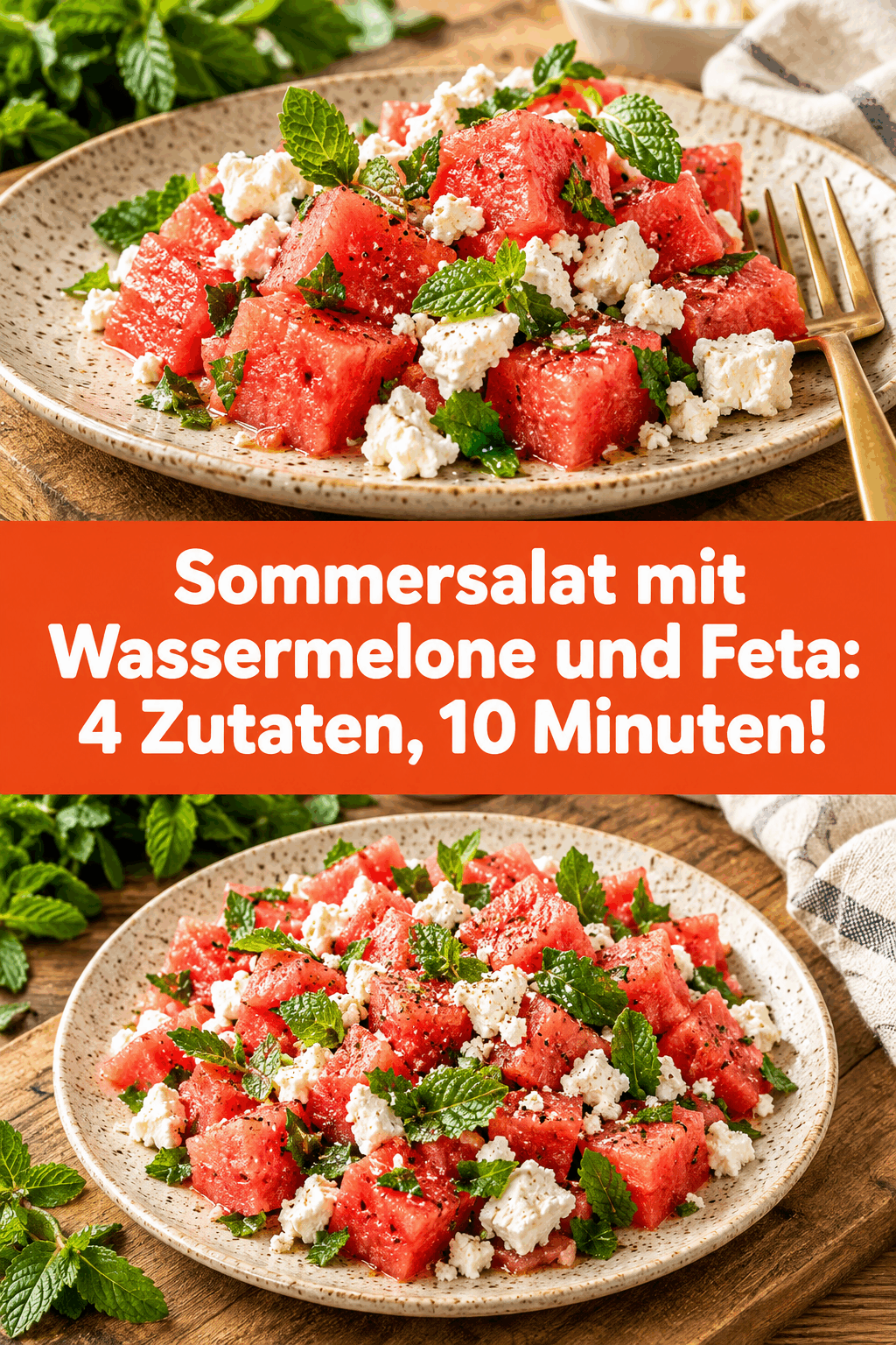 Sommersalat mit Wassermelone und Feta: 4 Zutaten, 10 Minuten!