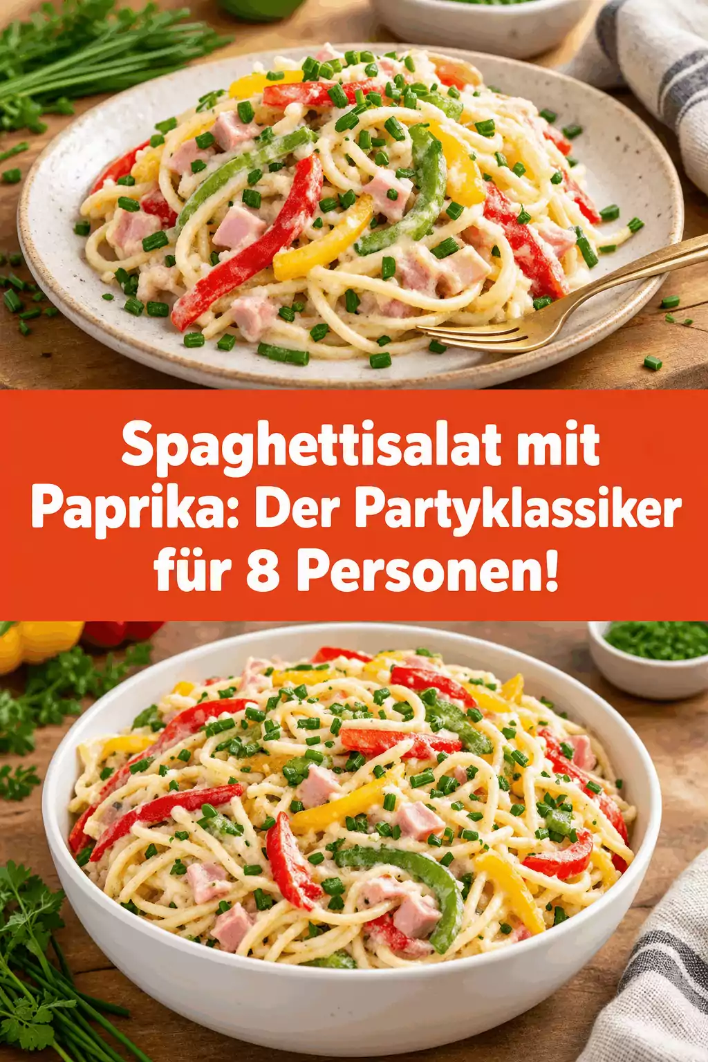 Spaghettisalat mit Paprika: Der Partyklassiker für 8 Personen!