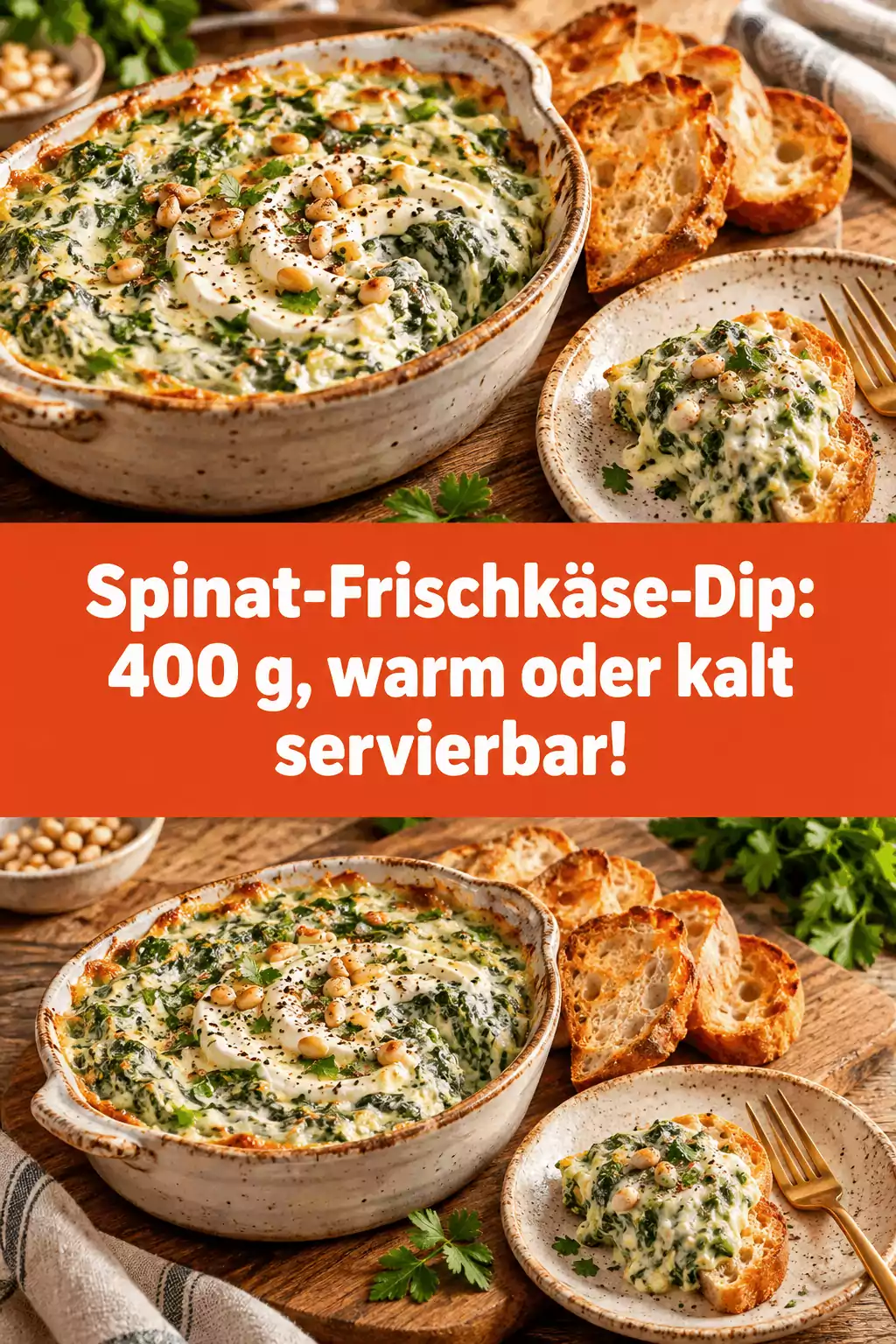 Spinat-Frischkäse-Dip: 400 g, warm oder kalt servierbar!