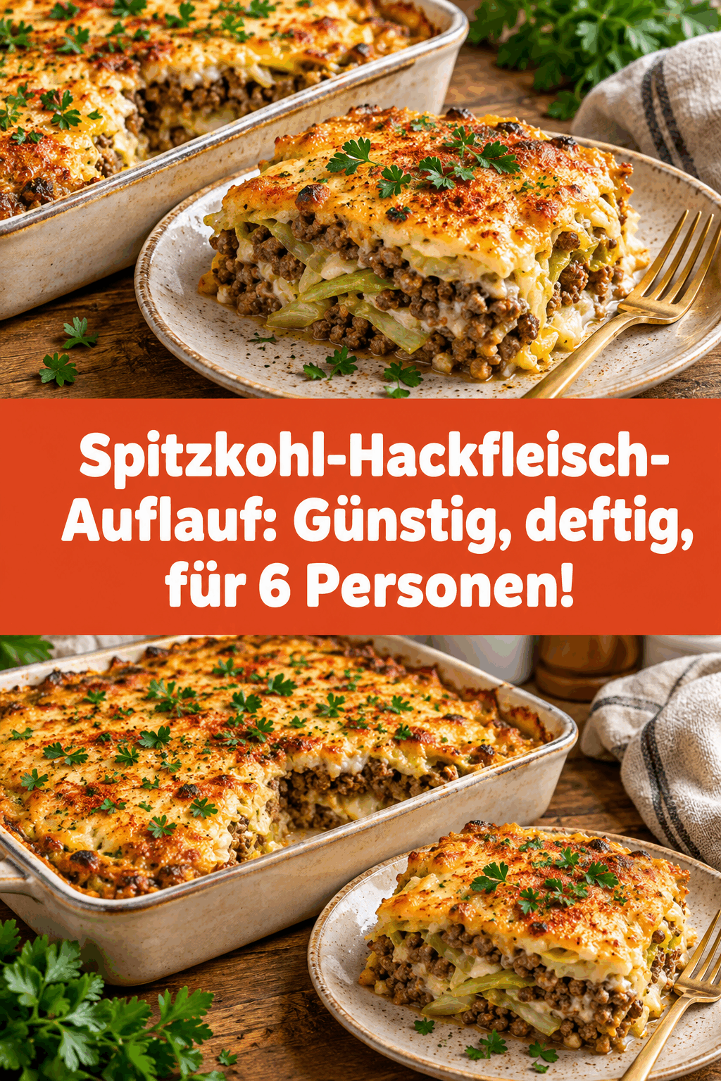 Spitzkohl-Hackfleisch-Auflauf: Günstig, deftig, für 6 Personen!