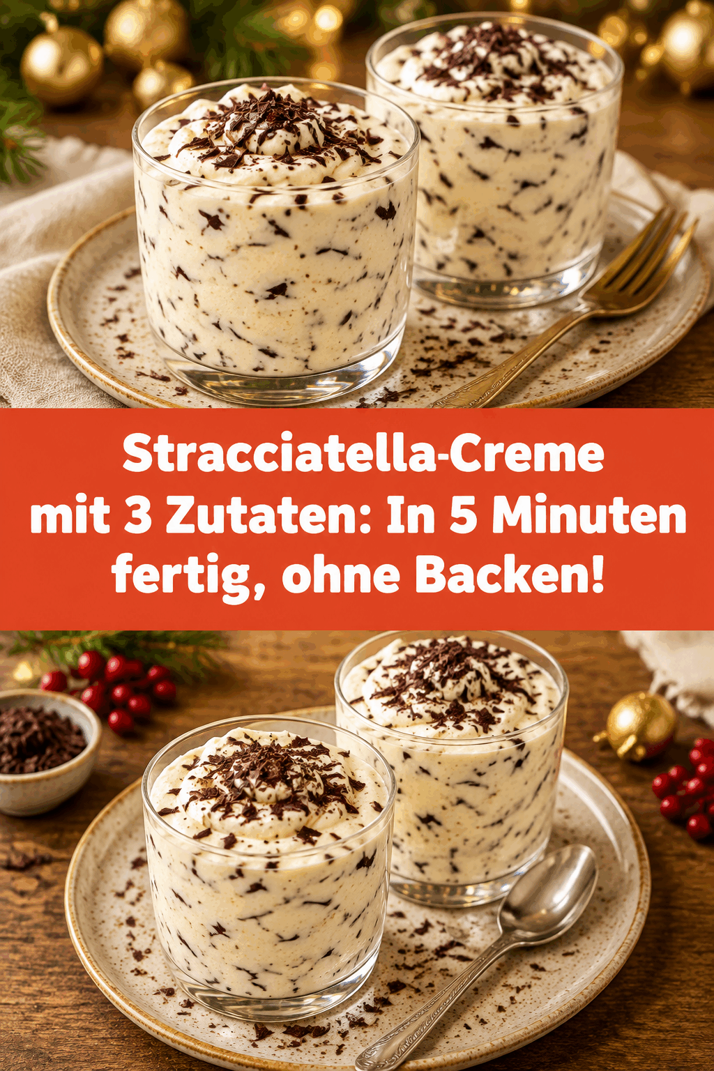 Stracciatella-Creme mit 3 Zutaten: In 5 Minuten fertig, ohne Backen!