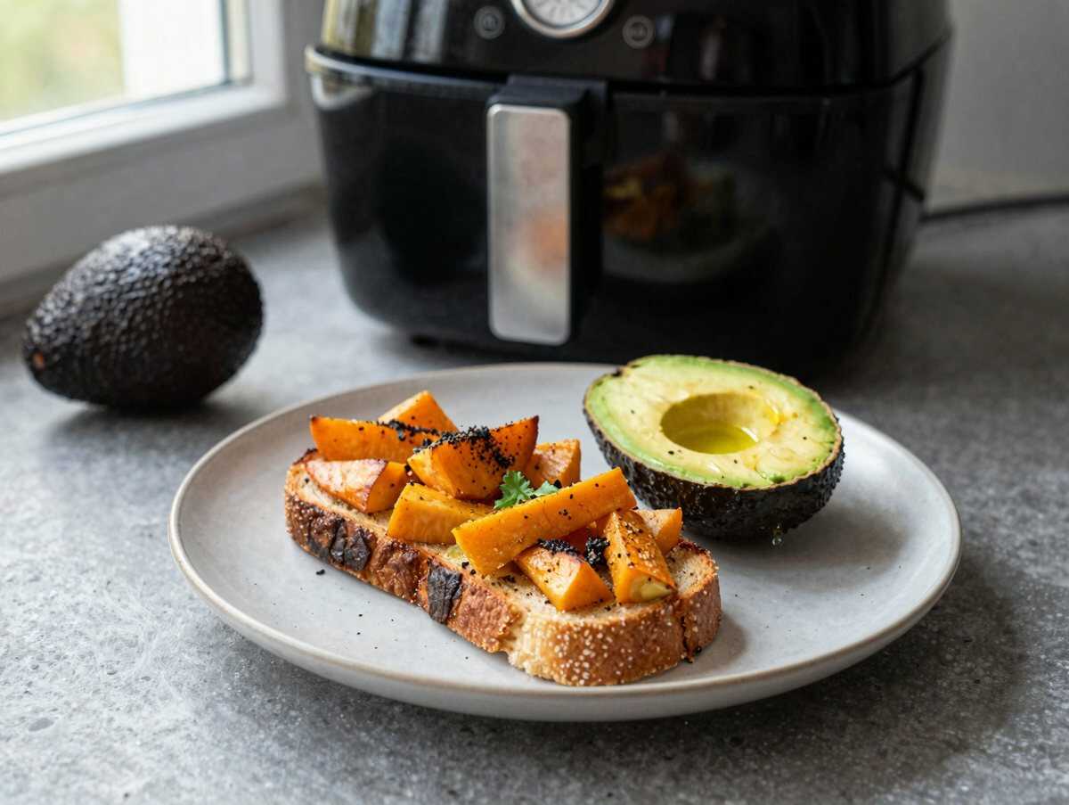 Süßkartoffel-Toast aus dem Airfryer – knuspriger geht's nicht – während der Zubereitung