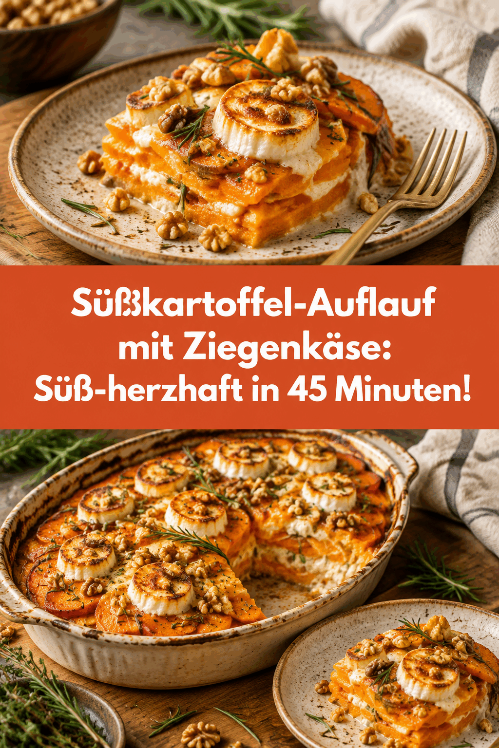 Süßkartoffel-Auflauf mit Ziegenkäse: Süß-herzhaft in 45 Minuten!