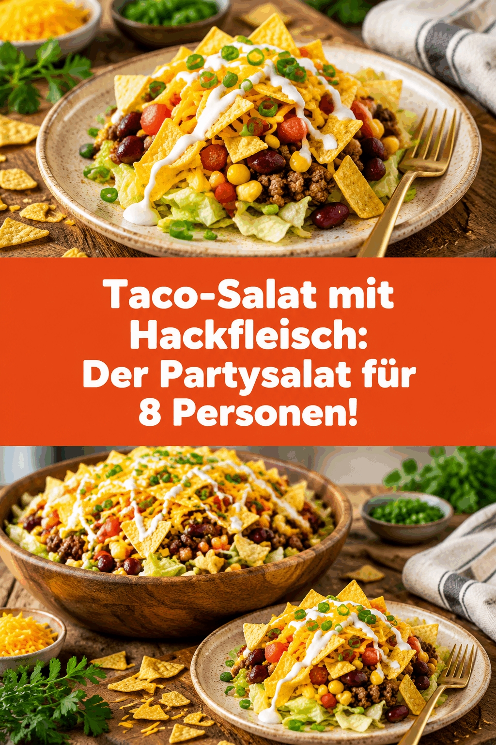 Taco-Salat mit Hackfleisch: Der Partysalat für 8 Personen!