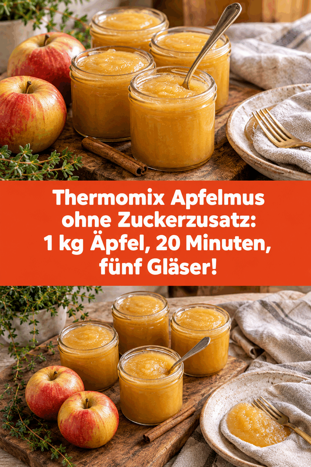 Thermomix Apfelmus ohne Zuckerzusatz: 1 kg Äpfel, 20 Minuten, fünf Gläser!