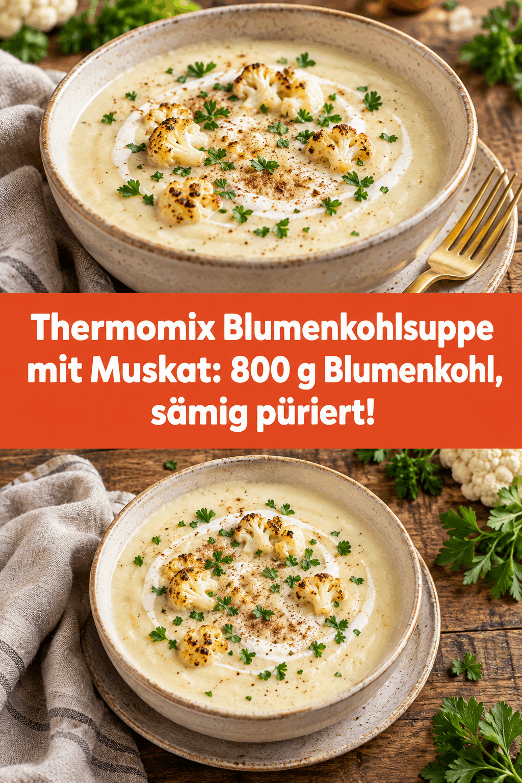 Thermomix Blumenkohlsuppe mit Muskat: 800 g Blumenkohl, sämig püriert!