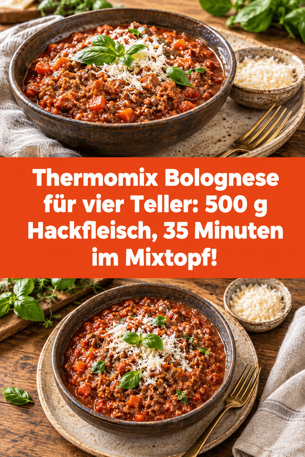 Thermomix Bolognese für vier Teller: 500 g Hackfleisch, 35 Minuten im Mixtopf!