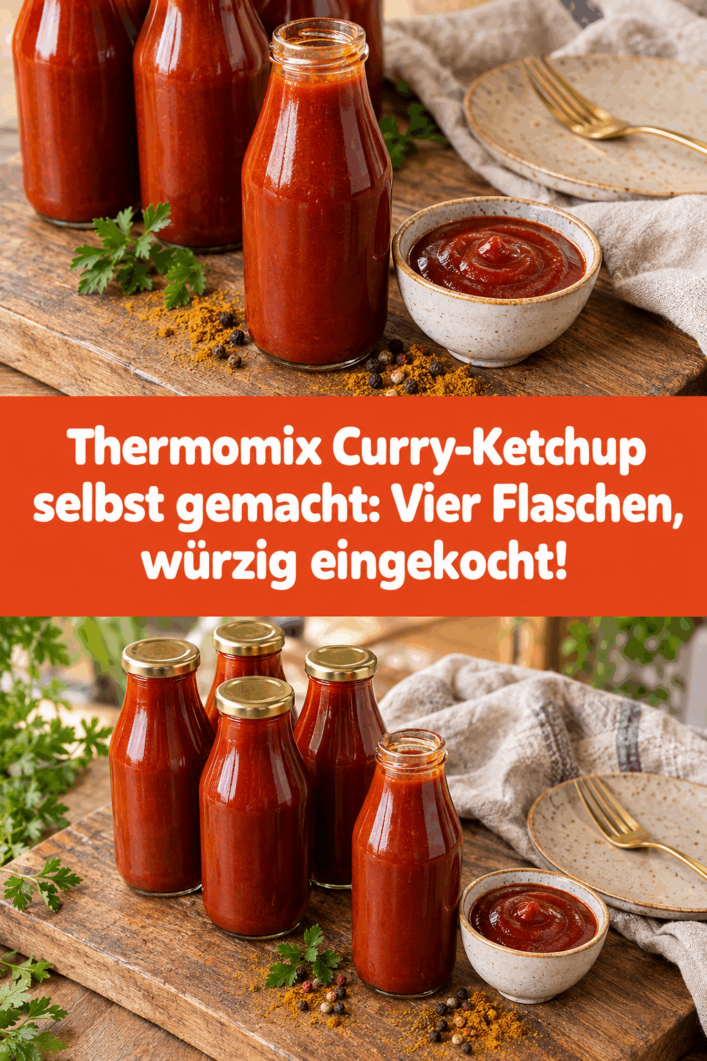 Thermomix Curry-Ketchup selbst gemacht: Vier Flaschen, würzig eingekocht!