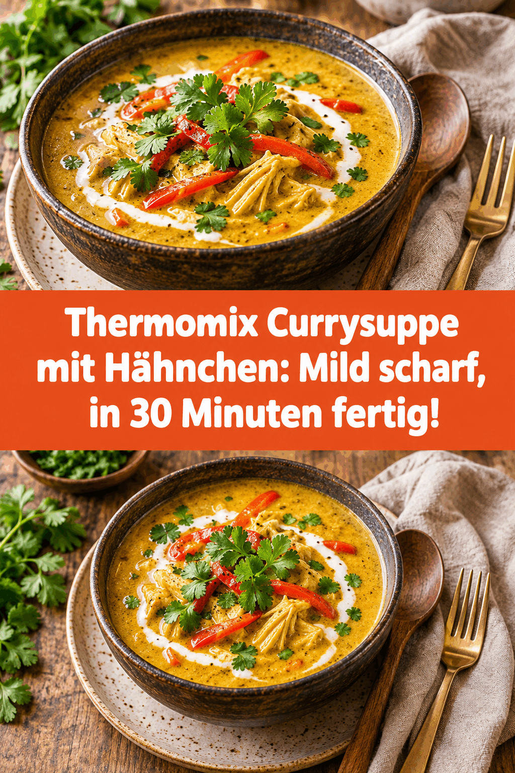 Thermomix Currysuppe mit Hähnchen: Mild scharf, in 30 Minuten fertig!