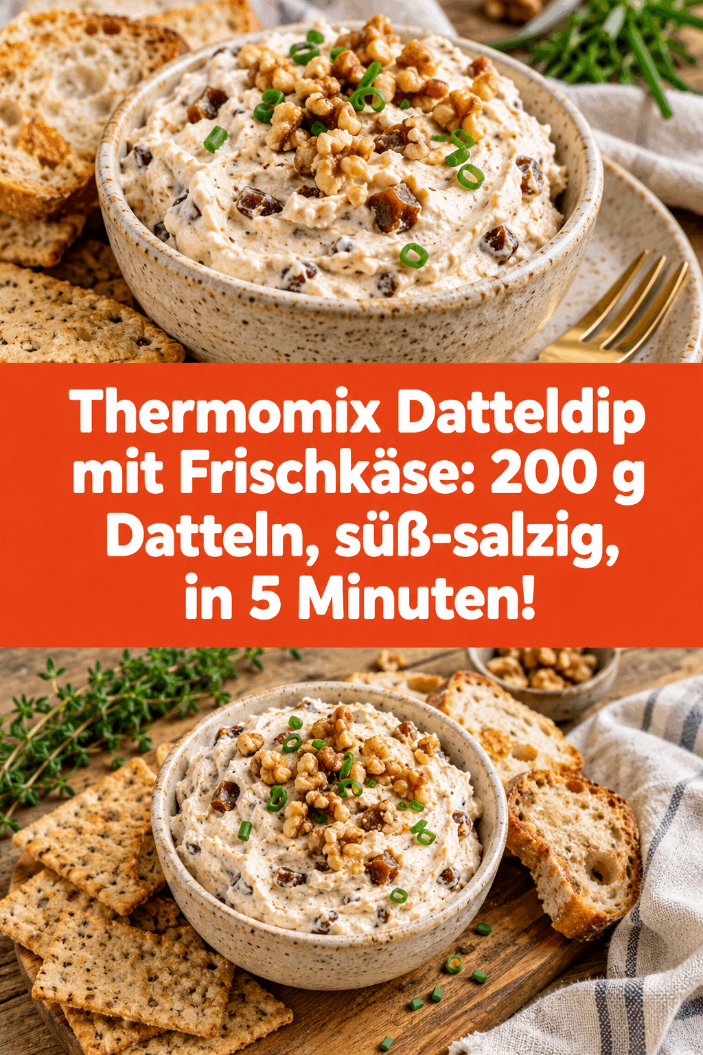 Thermomix Datteldip mit Frischkäse: 200 g Datteln, süß-salzig, in 5 Minuten!