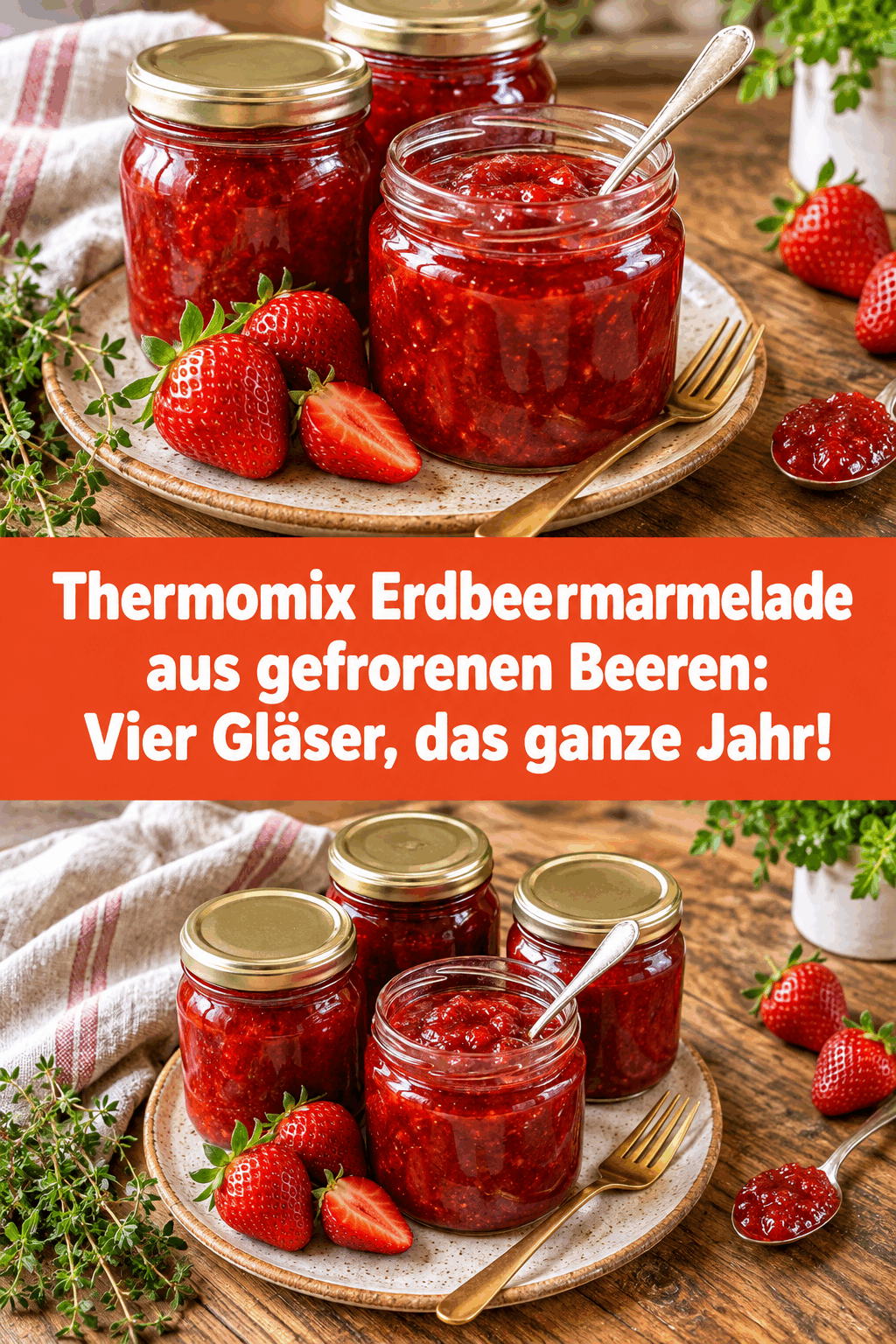 Thermomix Erdbeermarmelade aus gefrorenen Beeren: Vier Gläser, das ganze Jahr!