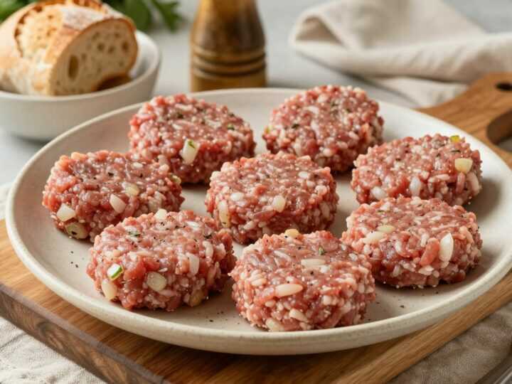 Thermomix Frikadellen-Masse mischen: 500 g Hack, acht Buletten, ohne Kneten!