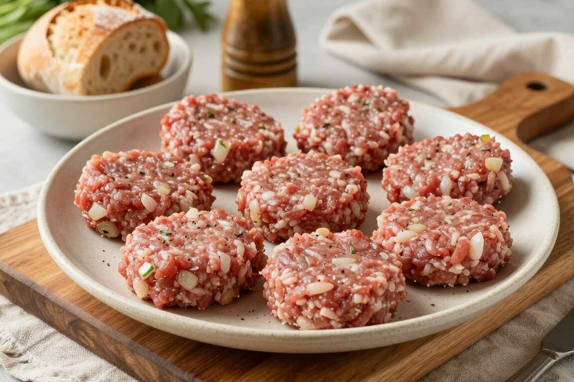 Thermomix Frikadellen-Masse mischen: 500 g Hack, acht Buletten, ohne Kneten!