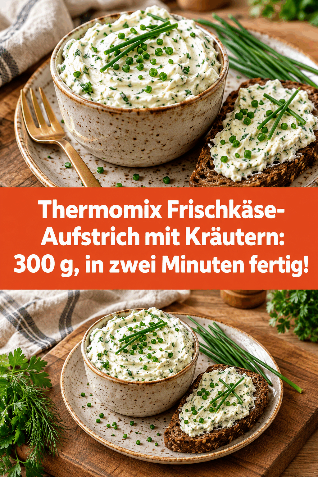 Thermomix Frischkäse-Aufstrich mit Kräutern: 300 g, in zwei Minuten fertig!