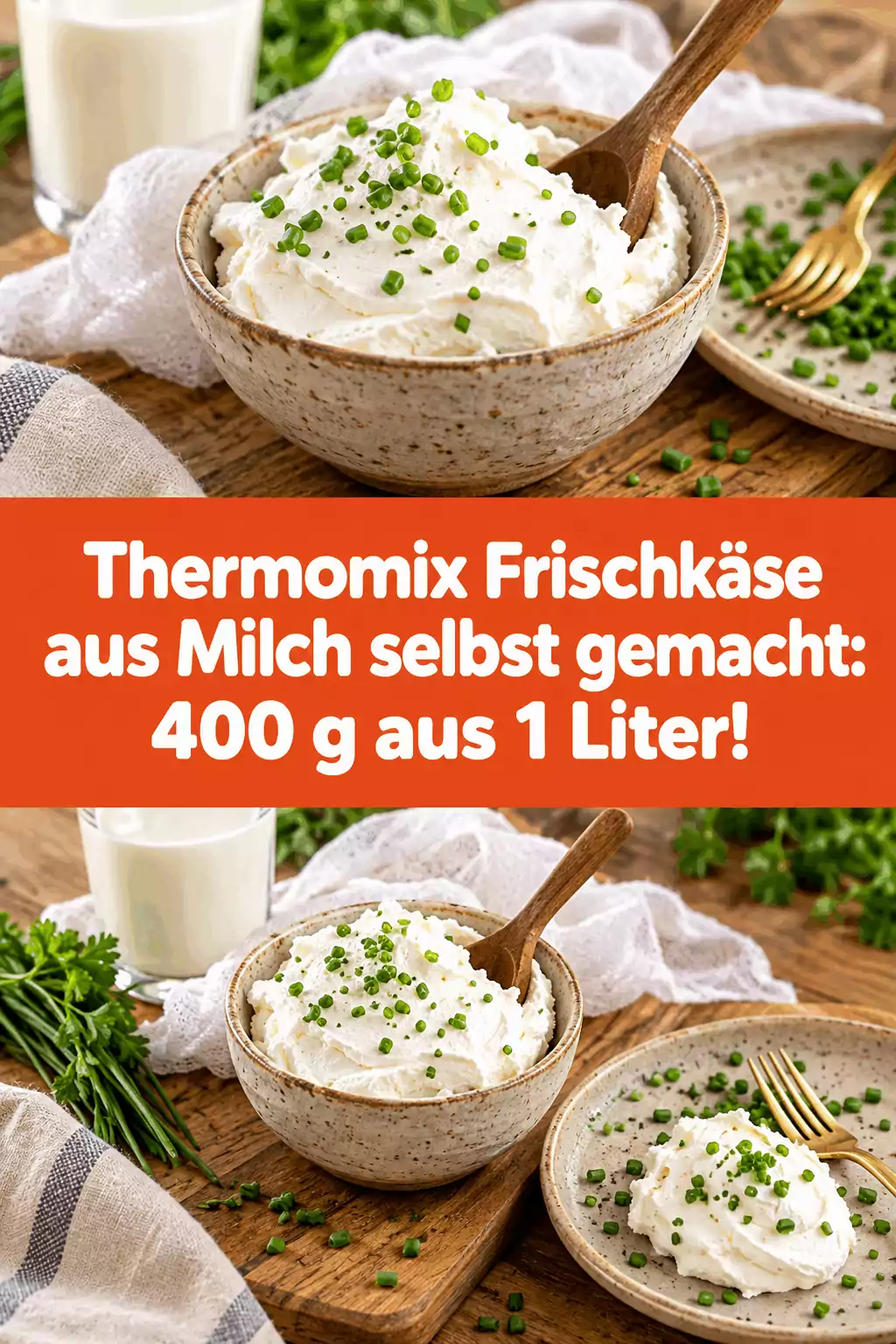 Thermomix Frischkäse aus Milch selbst gemacht: 400 g aus 1 Liter!