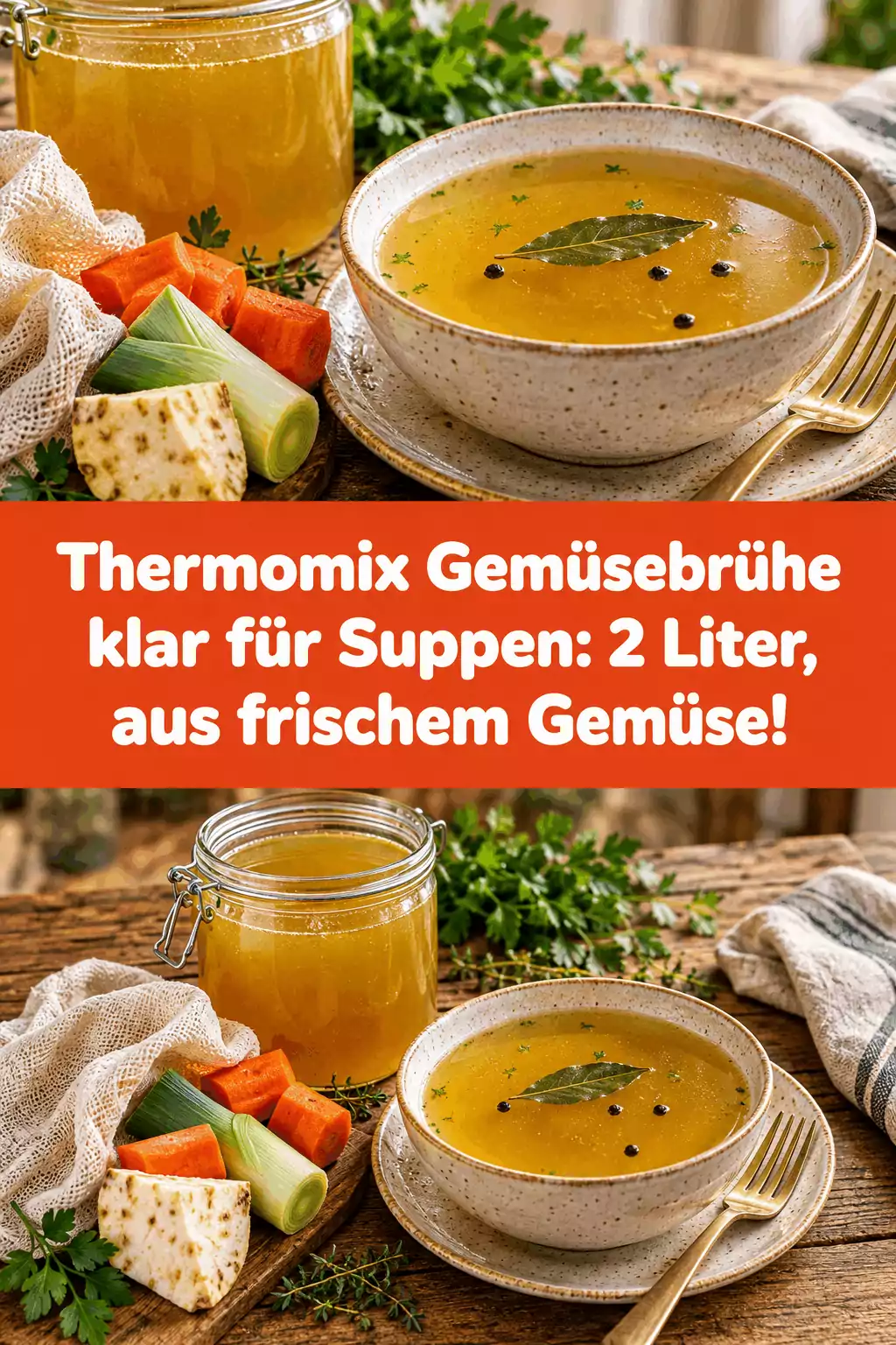 Thermomix Gemüsebrühe klar für Suppen: 2 Liter, aus frischem Gemüse!
