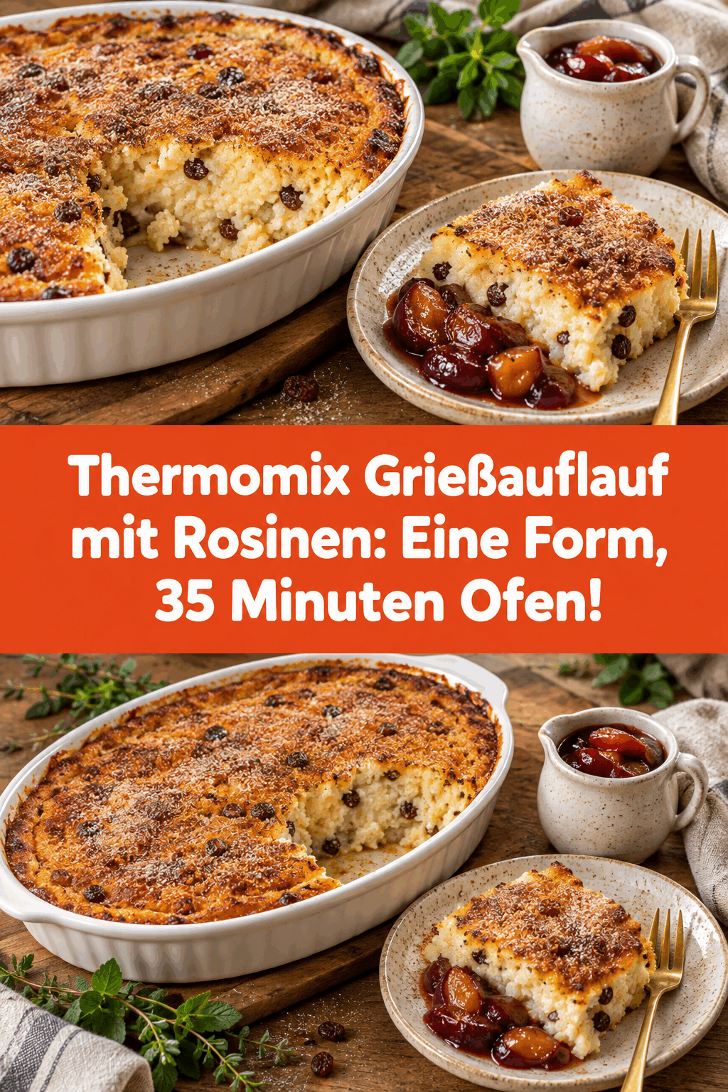 Thermomix Grießauflauf mit Rosinen: Eine Form, 35 Minuten Ofen!