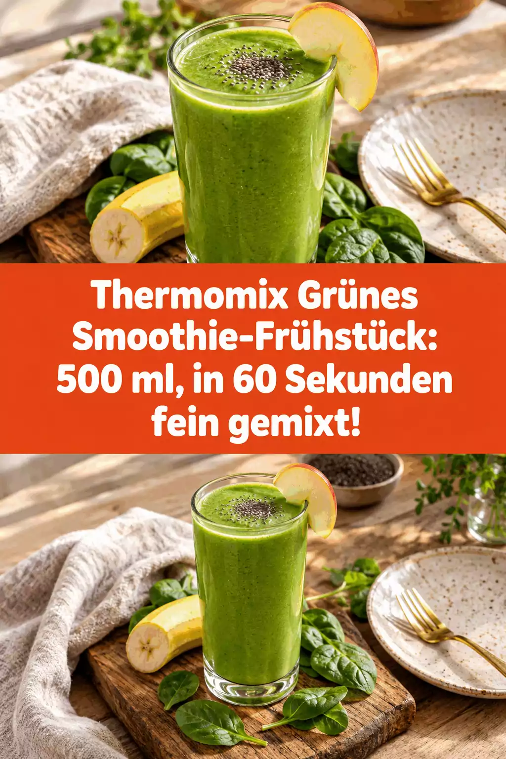 Thermomix Grünes Smoothie-Frühstück: 500 ml, in 60 Sekunden fein gemixt!
