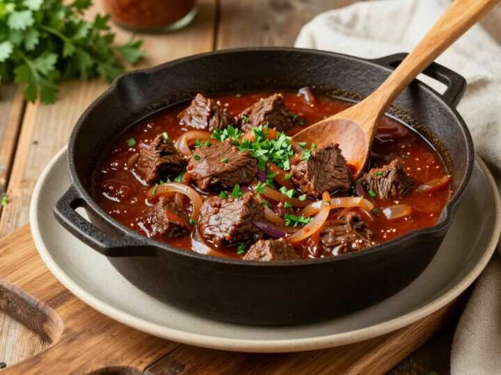 Thermomix Gulasch mit 1 kg Zwiebeln: Zerkleinern ohne Tränen, 60 Minuten schmoren!